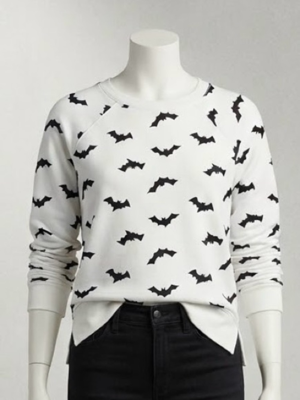 Grayson Threads White Crewneck Sweater with Black Bat Motif